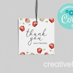 Apfel Favor Tag, Herbstäpfel, zwei süße Apfelobstgarten Scheffel Spaß, Apple Theme Geburtstag Danke Favor Tag EDITIERBAR, SOFORTIGER DOWNLOAD