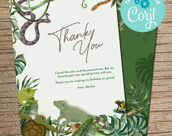 Reptile Birthday Party Thank You, Reptile Party, Reptile Invitation, Lizards Snakes Thank You Template Corjl EDITABLE, INSTANT DOWNLOAD