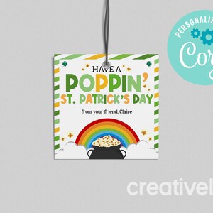 Buon San Patrizio Popcorn Tag di San Valentino, Bambini Studenti Insegnanti Dipendenti Clienti Popcorn Tag DOWNLOAD IMMEDIATO MODIFICABILE