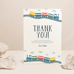 EDITABLE, INSTANT DOWNLOAD Train Birthday Thank You Card Chugga Chugga Choo Choo Thanks Modern Train Party All Aboard Train Digital Template
