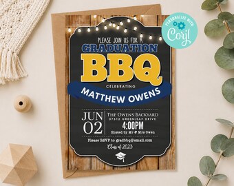 Graduation BBQ Invitation Template, Editable Graduation Party Invite, Backyard BBQ Graduation Invitation, High School College Grad Party