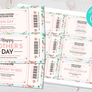 EDITABLE, INSTANT DOWNLOAD Printable Mothers Day Coupon Book, Printable Coupon Book, Custom Coupon Book, Coupon Book for Her, Mother&#39;s Day