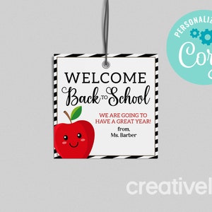 Welcome Back to School Gift Tag, Happy First Day of School, Apple Tag Teacher Student Classmate Back to School Tag EDITABLE INSTANT DOWNLOAD