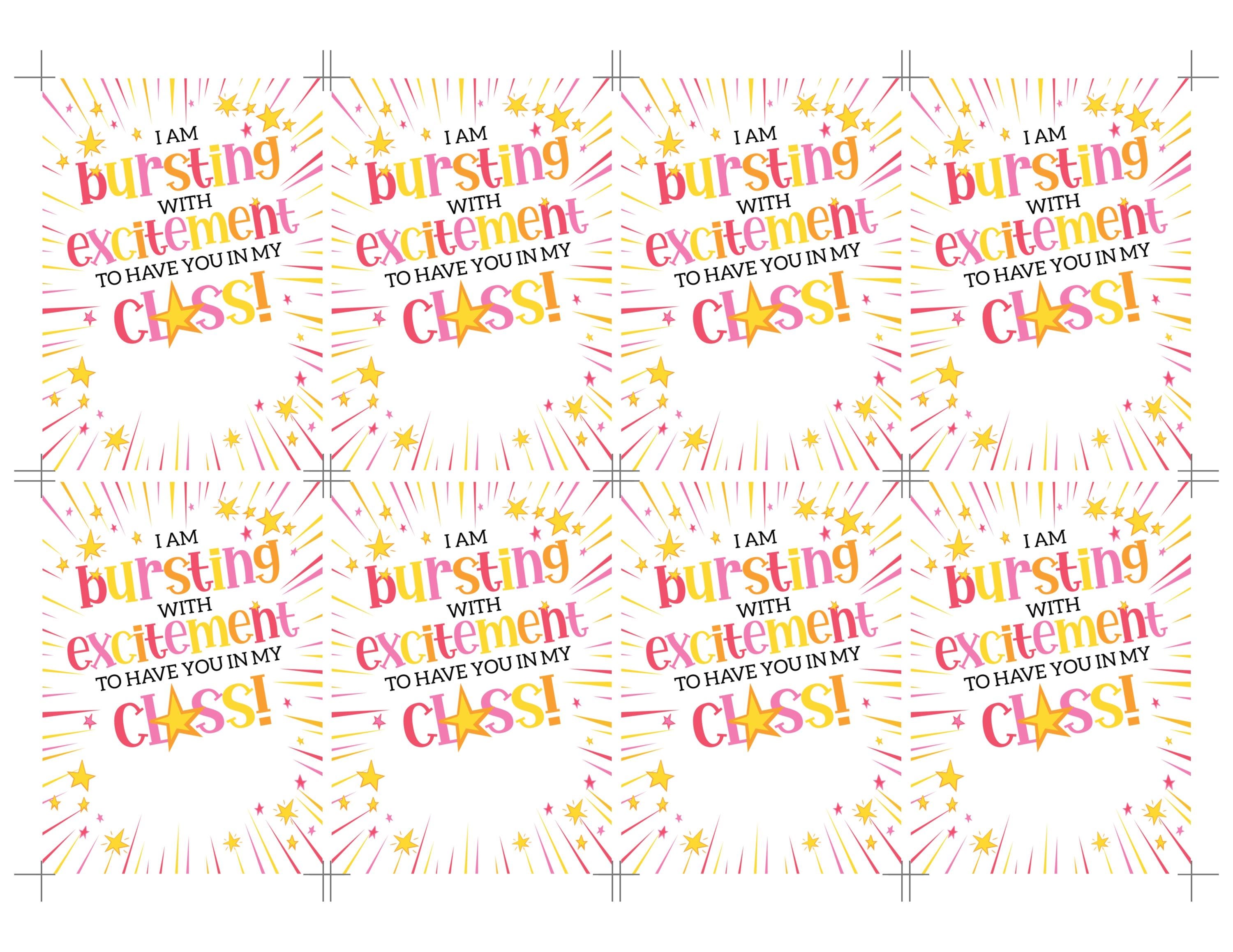 Editable Back to School Gift Tag: Bursting With Excitement (instant ...
