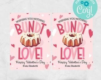 Etichetta regalo di San Valentino con torta Bundt, etichetta regalo stampabile e modificabile (download digitale)