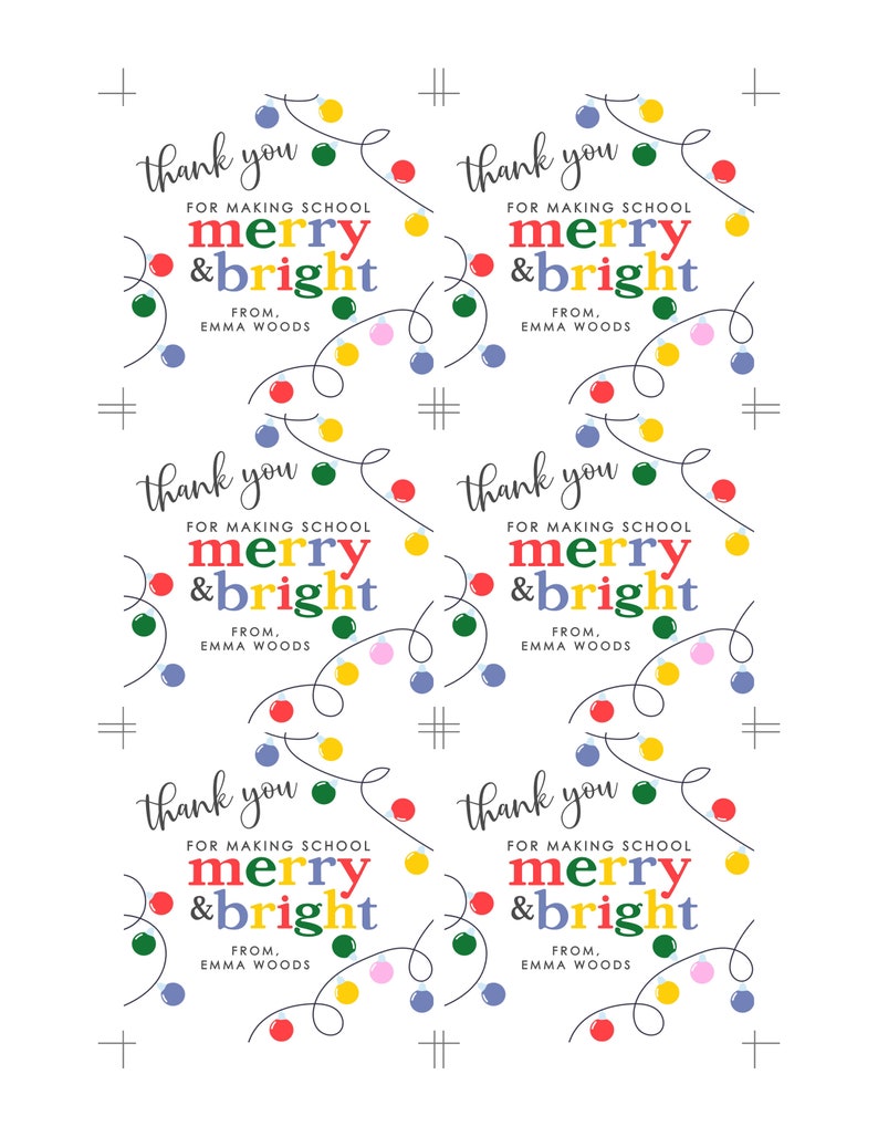 Editable Teacher Christmas Gift Tag, Merry & Bright Printable (instant ...