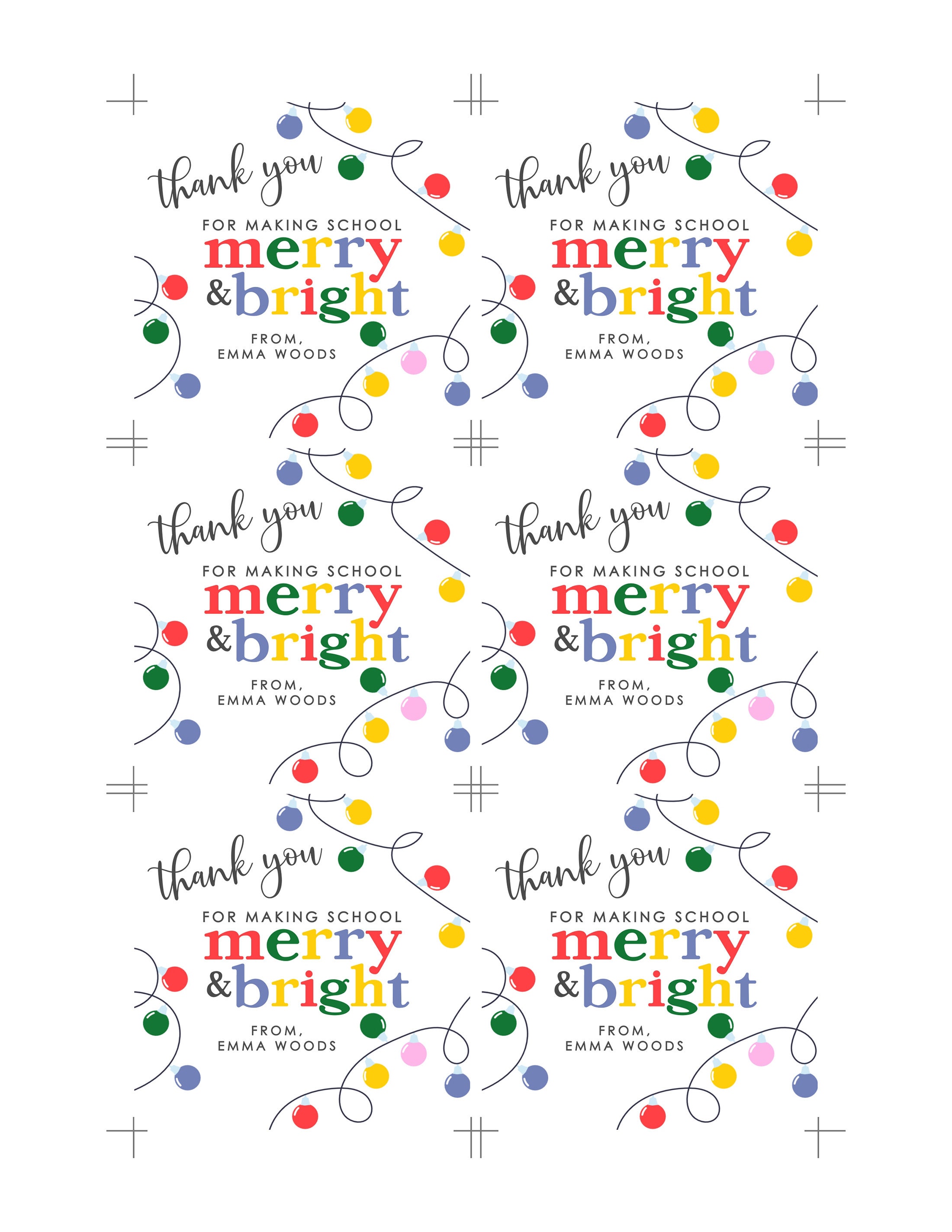 Editable Teacher Christmas Gift Tag, Merry & Bright Printable (instant ...