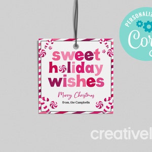 Cadeaukaartje voor zoete vakantiewensen Kersttraktaties Gunst Cadeaukaartje Cadeaukaartje voor kerstsnoepjes Kerstsnoep, snoepgoed BEWERKBARE DIRECT DOWNLOAD