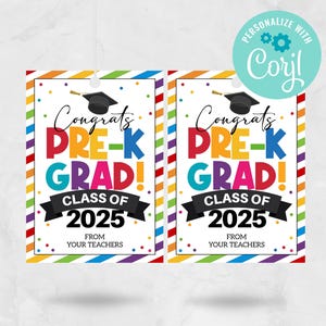 Étiquette-cadeau pour l'obtention du diplôme de pré-maternelle, étiquette promotionnelle 2025, étiquette Félicitations pour les diplômés préscolaires, promotion 2025 modifiable TÉLÉCHARGEMENT IMPRIMABLE