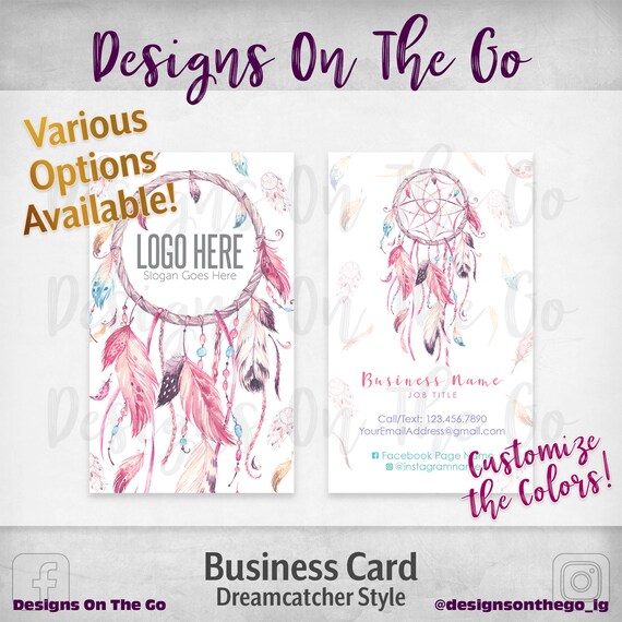 Dreamcatcher Business Cards Custom Customize Colors Various Etsy