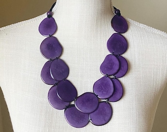 Carmen Necklace| Purple Tagua Necklace| Purple Tagua Bib Necklace| Purple Statement Necklace| Tagua Jewelry| Seed Jewelry