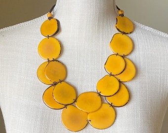 Carmen Necklace| Saffron Yellow Tagua Necklace|  Tagua Bib Necklace| Saffron Yellow Statement Necklace| Tagua Jewelry| Seed Jewelry