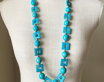 Cyprus Necklace| Turquoise Statement Necklace| Tagua and Bombona Seed Necklace| Long Tagua Necklace| Tagua Jewelry| Resort Jewelry