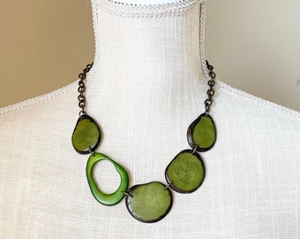 Lulu Necklace| Olive Green Tagua Necklace| Short Tagua Necklace| Tagua Jewelry| Boho Jewelry