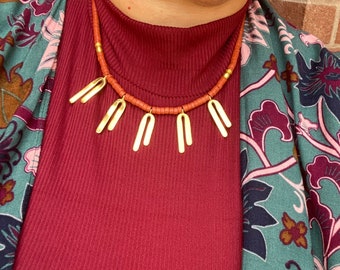 Pre Columbian Terracotta Necklace, 24K Gold Plated Charms, Colombian Jewelry
