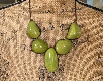 Terra Necklace| Tagua Necklace| Olive Green Tagua Necklace| Tagua Chunky Necklace| Tagua Stament Necklace| Tagua Jewelry