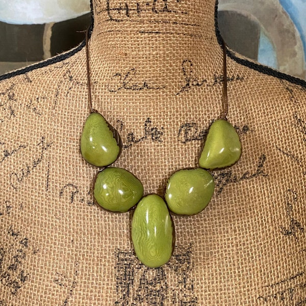 Terra Necklace| Tagua Necklace| Olive Green Tagua Necklace| Tagua Chunky Necklace| Tagua Stament Necklace| Tagua Jewelry