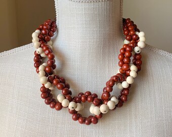 Tania Necklace| Acai Seed necklace| Ivory and Terracotta| Link Necklace| Seed Jewelry| Statement Necklace| Resort Jewelry| Boho Jewelry