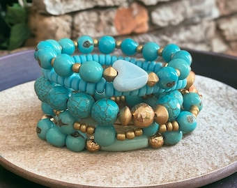 Marbella Bracelet| Acai Seed Bracelets| Turquoise and Gold Bracelet| Bracelet Stack| Seed Jewelry| Summer Jewelry| Resort Jewelry