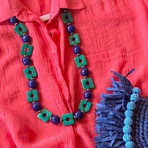 Naszyjnik Cypryjski | Naszyjnik Royal Blue and Aqua | Naszyjnik Tagua i Bomb ona Seed | Długi naszyjnik Tagua | Biżuteria Resort | Biżuteria Tagua