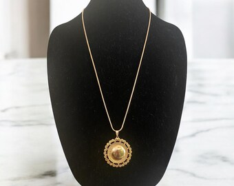 24K Gold Plated Pre-Columbian Sun Pendant Necklace, Tolima Culture