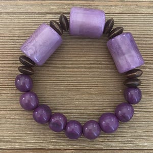 Bransoletki Malibu | Bransoletka z fioletem i lawendą | Bransoletka z nasion Tagua i Acai | Bransoletka Boho | Bransoletka rzemieślnicza | Biżuteria Tagua