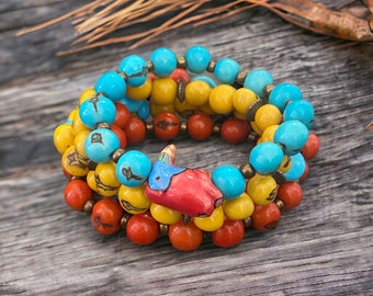 Toucan Bracelet| Acai Seed Bracelets| Orange, Yellow and Turquoise| Bracelet Stack| Seed Jewelry| Summer Jewelry| Resort Jewelry