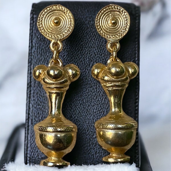 Pre Columbian Earrings, Quimbaya Poporo Earrings,  24K Gold Plated Statement Earrings, Colombian Jewelry, Pre Columbian Jewelry