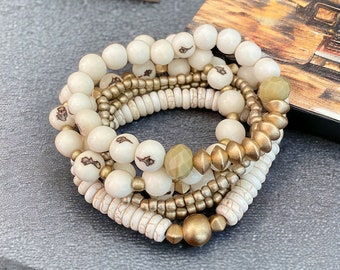 Frigiliana Bracelet| Ivory Bracelet Stack| Creamy White Statement Bracelet| Seed Jewelry| Boho Jewelry| Summer Jewelry