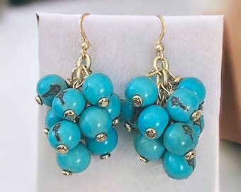 Capri Earrings| Cluster Earrings| Turquoise and Matte Gold Cluster Earrings| Acai Seed Earrings| Resort Jewelry| Summer Jewelry