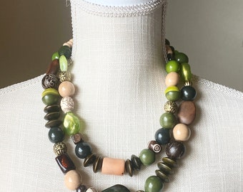 Andes Necklace| Tagua, Bombona Seed Necklace| Green Statement Necklace| Shades of Green Necklace| Tagua Jewelry| Seed Jewelry| Gifts for Her