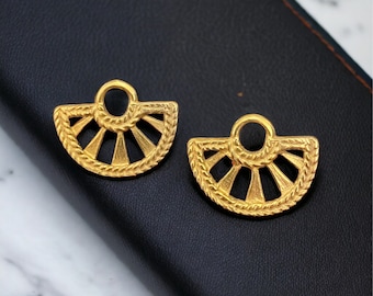 Pre Columbian Earrings| 24K Gold Plated Earrings| Mini Crescent Hoop Earrings| Statement Earrings| Pre Columbian Jewelry