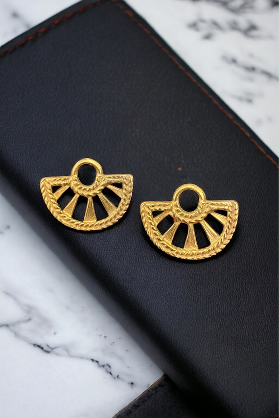 24K Gold Plated Earrings Mini Crescent Hoops, Pre Columbian Jewelry