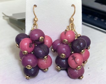 Capri Earrings| Cluster Earrings| Pink, Eggplant, Orchid and Matte Gold Cluster Earrings| Acai Seed Earrings| Resort Jewelry| Summer Jewelry