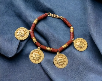 24-karaats vergulde pre-columbiaanse bedelarmband, terracotta en goud