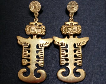 Pre Columbian Earrings| XL 24K Gold Plated Earrings| Pre Columbian Jewelry| Tolima Culture| Colombian Jewelry| Tolima Pectoral Earrings