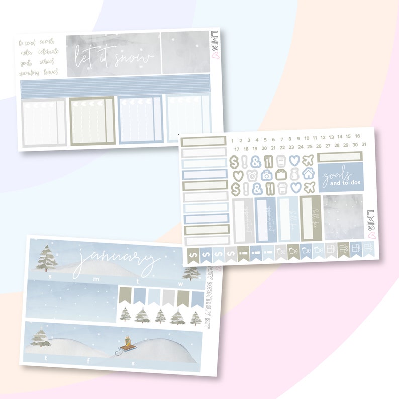January Monthly Sticker Kit for Erin Condren Life Planner Snow Monthly Kit New Year Sticker Kit