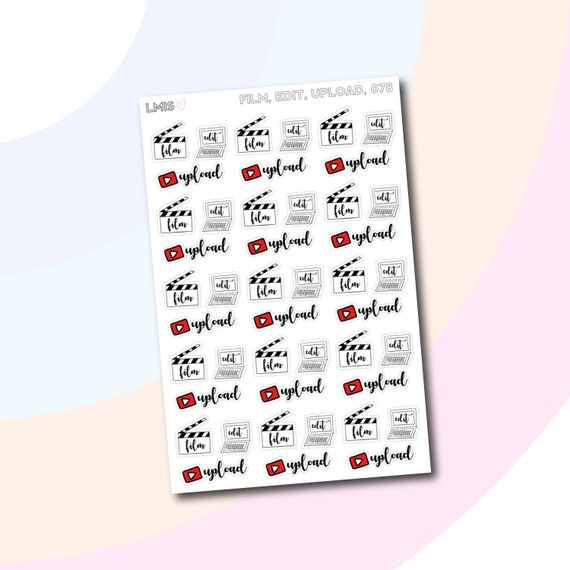 Film Edit and Upload Planner Stickers // 078 // YouTube | Etsy