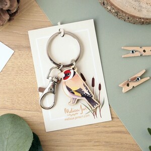 Goldfinch illustrated wooden charm keychain with swivel clasp image 3