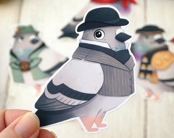 Mister Pigeon matte vinyl sticker, die cut sticker set, waterproof sticker, funny pigeon drawings