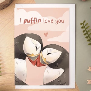 Carte Je t'aime macareux - format A6 vierge à l'intérieur de la carte de voeux avec enveloppe blanche pour votre partenaire pour la Saint-Valentin ou son anniversaire