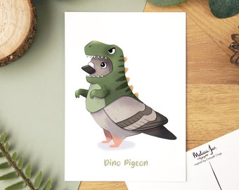Dinosaur Pigeon Postcard - kleine A6 kunst verzamelbare ansichtkaartprint