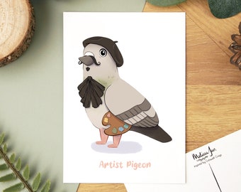 Carte postale artiste pigeon - petite carte postale A6 à collectionner
