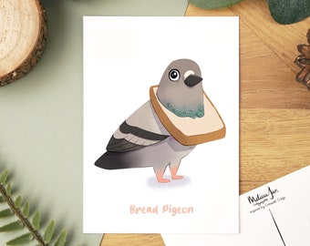 Carte postale de pigeon de pain - petite impression de carte postale à collectionner d'art A6