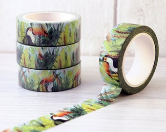 Toucan bird washi tape - decorative patterned paper craft tape perfect for scrap booking and journaling, cute stationery