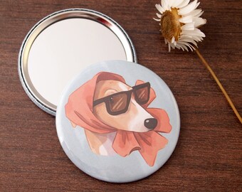 Greyhound in Glasses and Headscarf Pocket Mirror - printed illustrated handheld compact mirror to carry in your bag