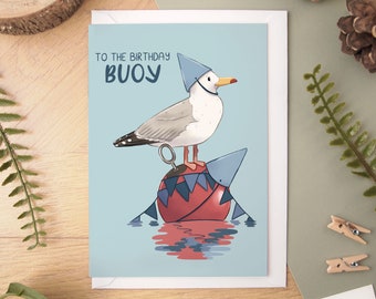 Birthday Buoy Card - A6 size blank inside greeting card with white envelope for your friend on their birthday
