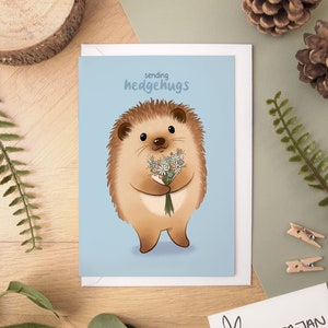 Sending Hedgehugs Card - A6 size blank inside greeting card with white envelope for birthdays, get well and sympathy
