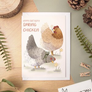 Carte d'anniversaire poulet printanier - carte de voeux vierge de format A6 avec enveloppe blanche pour votre ami ou un membre de votre famille le jour de son anniversaire