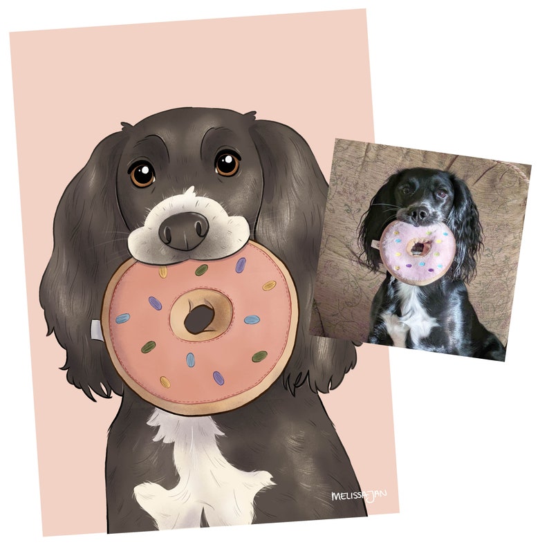 Pet Portrait Art Commission by a real human artist, dog and cat cartoon style digital illustration image 2